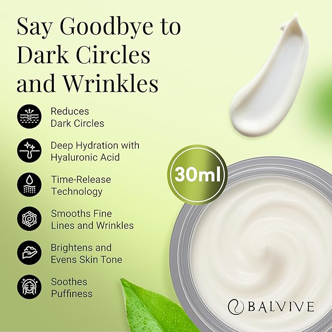 Caffeine Under Eye Cream for Dark Circles, Puffiness, Wrinkles, Bags Under Eye & Fine Lines with Retinol & Multi-Peptides - Brightening, Hydrating & Revitalizing for Women & Men, 30ml