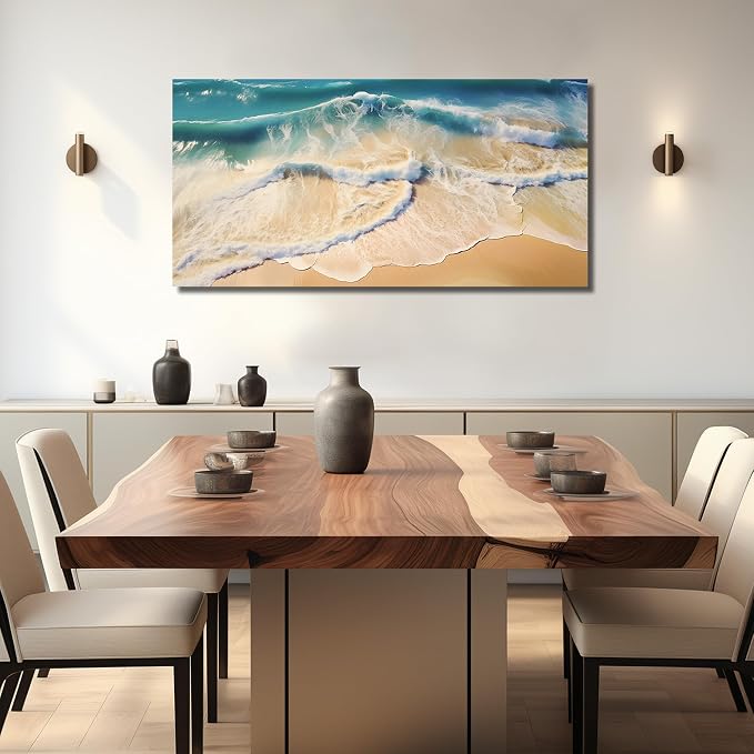 DNIEOTU Beach Canvas Wall Art for Living Room, Ocean Waves Wall-Decor for Bedroom, Landscape Picture Prints for Hallway Office, Size 47 x 24 Inches