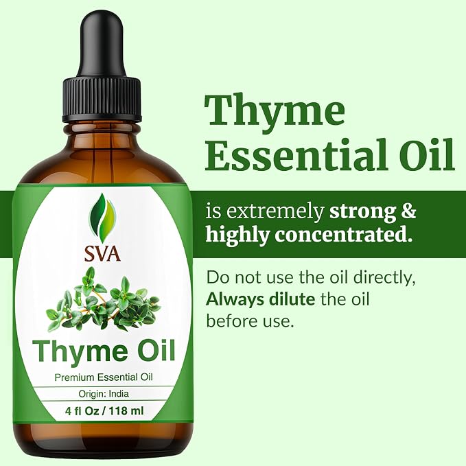 SVA Thyme Essential Oil 4 Fl Oz – for Diffuser, Skin & Hair Care – Ideal for Massage & DIY Blends – with Dropper