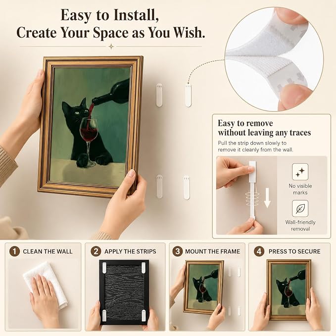 Framed Black Cat Canvas Wall Art,Funny Animal Picture Wall Decor24x16in | Whimsical Cat Canvas Print,Vintage Cottagecore for Kitchen, Dining Room, Home Bar, Study or Cat Lover