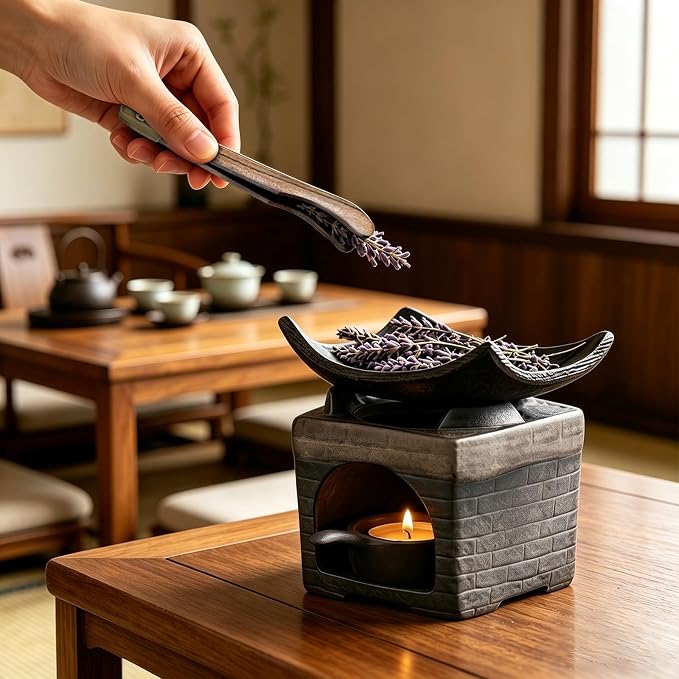 Tiiyee Ceramic Aromatherapy Stove Essential Oil Burner, Herb Burner & Candle Wax Melt Warmer with Tealight Holder Handmade Zen Incense Burner for Home Office Fragrance & Meditation Yoga & Relaxing