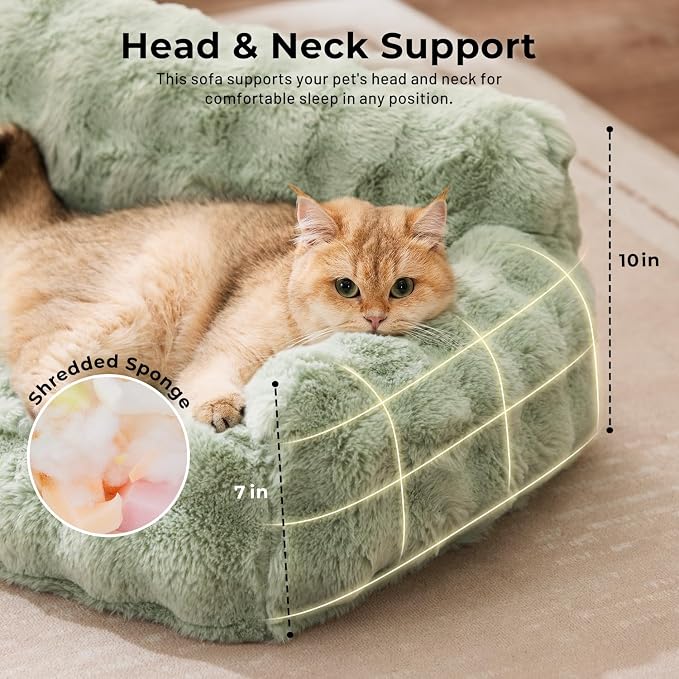 ZOMISIA Orthopedic Cat Couch Bed for Indoor Cats, Removable Washable Cover | 24x18'' Cute Cat Sofa Bed, Neck-Friendly Bolster, Pet Couch Bed with Supportive Egg Foam for Small Dogs Puppy Kitten, Grey