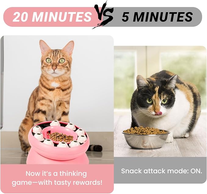 Cat Puzzle Feeder Slow Food Bowl – Interactive Slow Feeder Bowl for Indoor Cats, Treat Dispensing Enrichment Toy,Mental Stimulation and Boredom Relief (Pink)