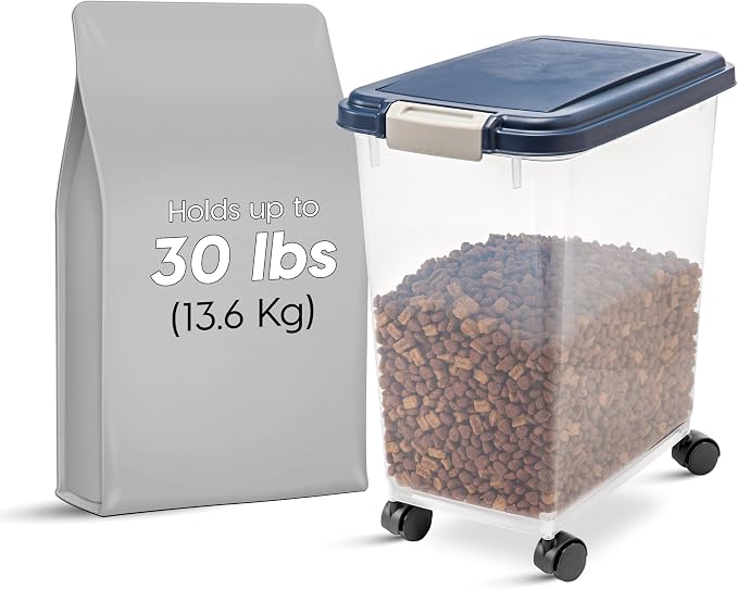 IRIS USA Dog Food Storage Container, Up to 30 lbs, Navy, Made in USA
