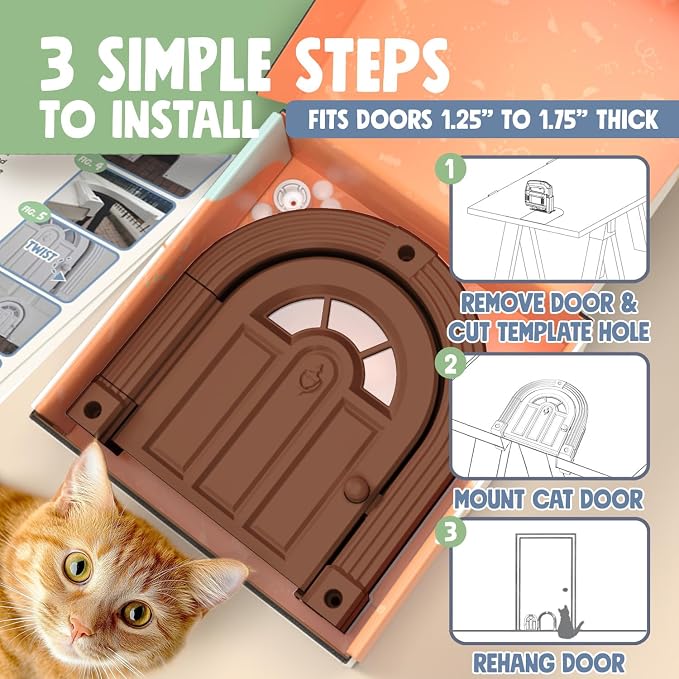 Purrfect Portal Meow Manor® Cat Door Interior Door - No-Flap, Fits Cats Up to 20 lbs, Easy DIY Setup, No Training Needed