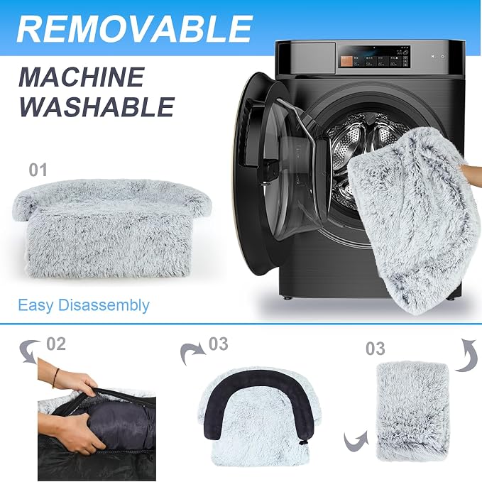 Luxurious Dog Couch Bed Protector for Dog Pet Couch Cover Dog Sofa Beds(XL) | Removable Fluffy Plush Dog Couch Bed Washable, Calming Dog Sofa Beds, Waterproof Couch Protector, Pet Beds Mats for Couch(L)