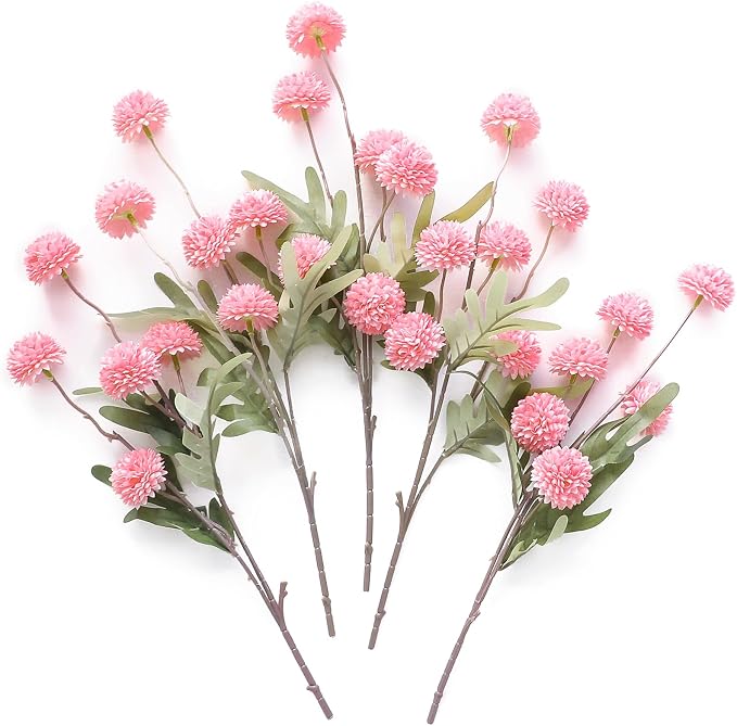 5pcs Pink Faux Silk Mums Artificial Flowers, Bulk Fake Small Mini Chrysanthemums with Stems for DIY Blush Wedding Centerpieces Floral Arrangements Vase Fillers Home Decorations