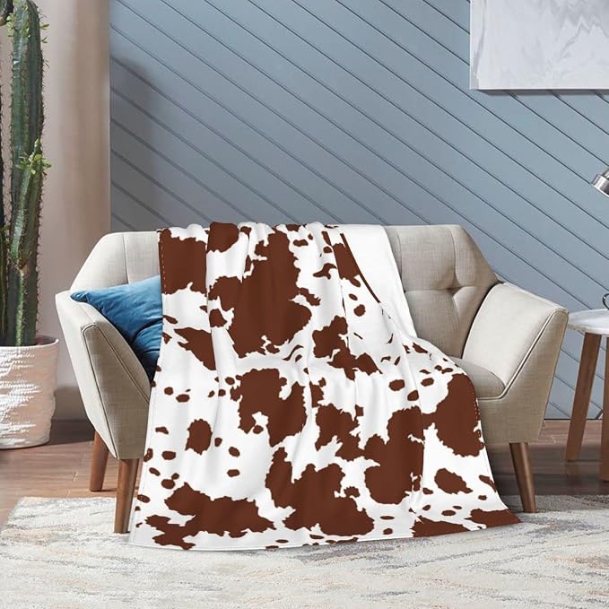 Brown Cow Print Blanket for Adults, Teens and Girls - Cowhide Throw for Women - Cute Baby Blanket - Cow Gifts 50"x 60"