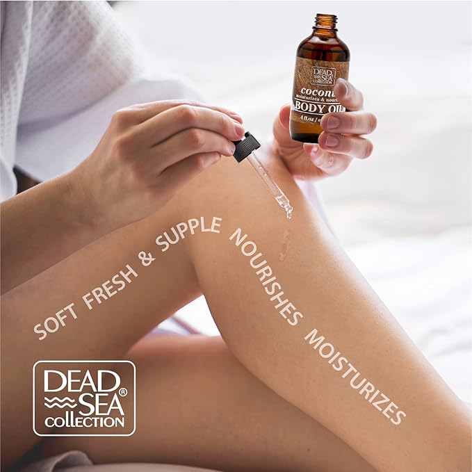 Dead Sea Collection Body Oil for Dry Skin- Scented Coconut – Vitamin E Moisturizing & Nourishing, Anti-Aging & Skin Elasticity Support for Face Pack of 2 (4 Fl. Oz Each)