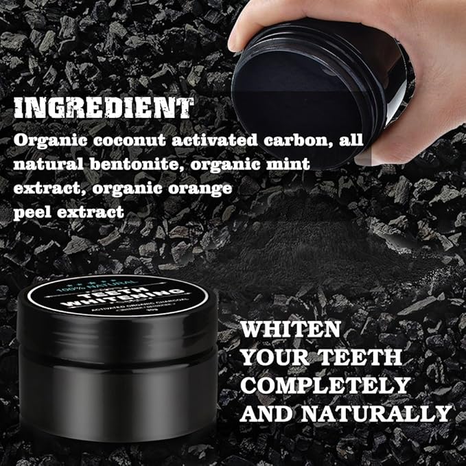 2-Pack Teeth Whitening Charcoal Powder + Bamboo Brush Oral Care Sets, WUBLSYAN Natural Activated Charcoal Teeth Whitener Powder