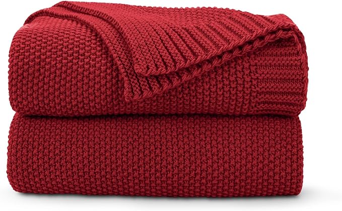 CozeCube Christmas Red Seed Stitch Throw Blanket 50"x60", Farmhouse Decor | Blanket for Couch, Soft Cozy Cable Knit Throw for Bed Sofa Living Room, Lightweight Warm Decorative Christmas Blanket