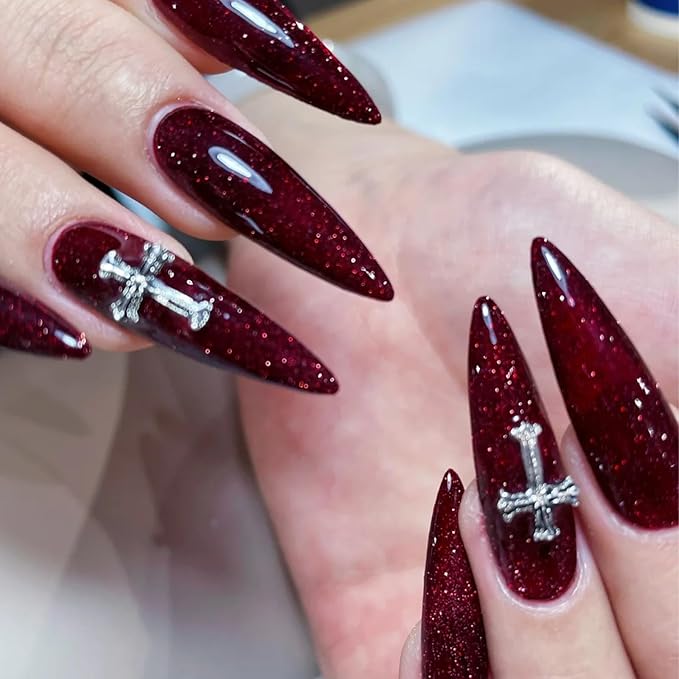 COSMOO 12ml Red Glitter Nail Polish, Burgundy Glitter Quick Dry Nail Lacquer, Wine Nail Art Varnish