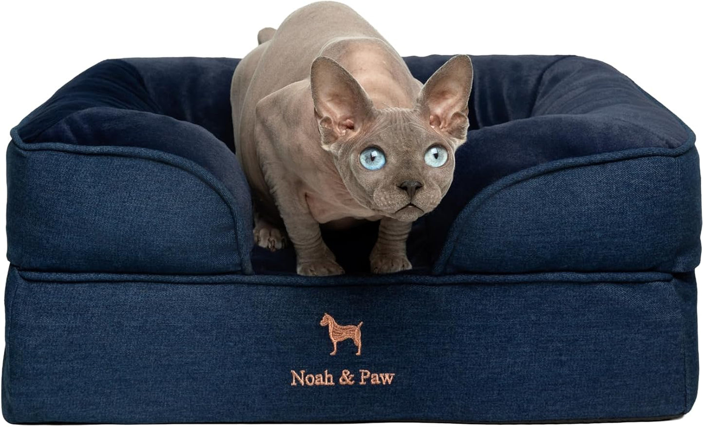 NOAH & PAW Small Dog Bed, 20x15x8 Inch, Cat Bed for Indoor Cats, Orthopedic Eggshell Memory Foam Infused with Cooling Gel, Water Resistant Inner Cover Machine Washable (Denim Collection)