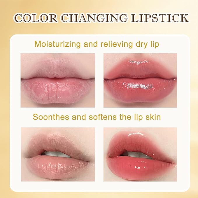 Color Changing Lipstick, Gold Crystal PH Lipstick Color Changing, Clear Lip stick That Changes Color, Long Lasting Moisturizing Tinted Lip Balm, Non-Sticky Formula, Lip Gloss for Women (1pcs, 0.12oz)