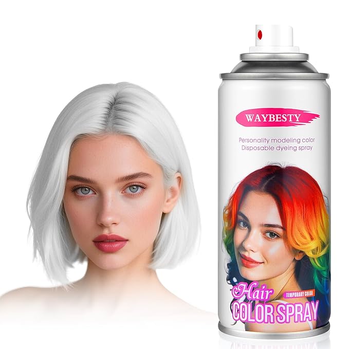 White Temporary Hair Color Spray For Kids Women Men, Temporary Hair Dye Washable Hair Color Wax Non-Sticky For Cosplay Party DIY, Christmas Party, Halloween Crazy Hair Day (4.06 oz)