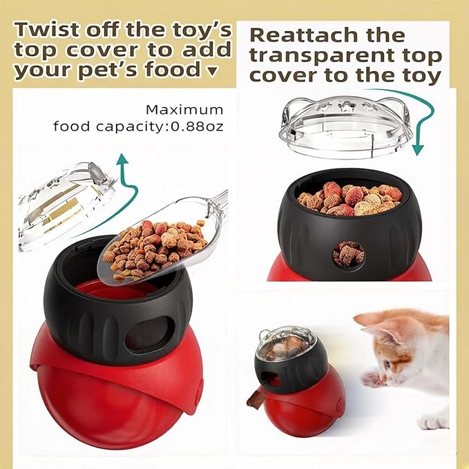 Cat Puzzle Feeder, Interactive Cat Dog Toys,Treat Dispenser(Red+Black)