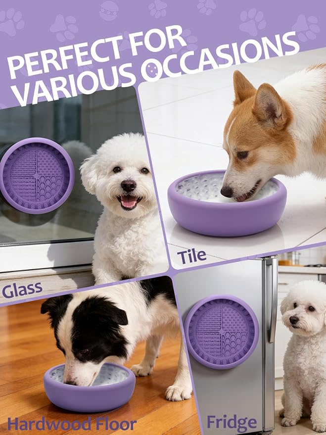Dog Lick Bowl for Large Dogs, Lick Mat, Slow Feeder Lick Bowl with Brush and Scraper,Strong Suction, Freeze Licking Bowl for Anxiety Relief, Enrichment & Distraction, Dishwasher Safe 7.6 * 3.5 inch