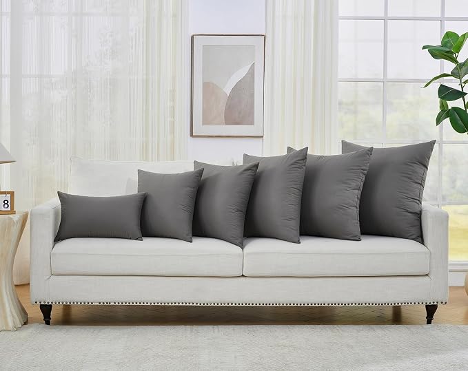 Longhui bedding Grey Throw Pillow Inserts 18x18 Set of 2, 100% Cotton Cover with Polyester Fill, 2-in-1 Use as Stuffers or Standalone Decor for Couch, Bed, Living Room, Outdoor