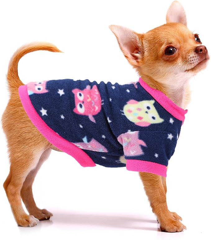 2 Pieces Dog Sweaters for Small Dogs Girl Fleece Puppy Sweater for Teacup Chihuahua Yorkie Clothes Soft Warm Dog Clothes Doggie Pet Outfit Cute Print, Rose, Pink, Small