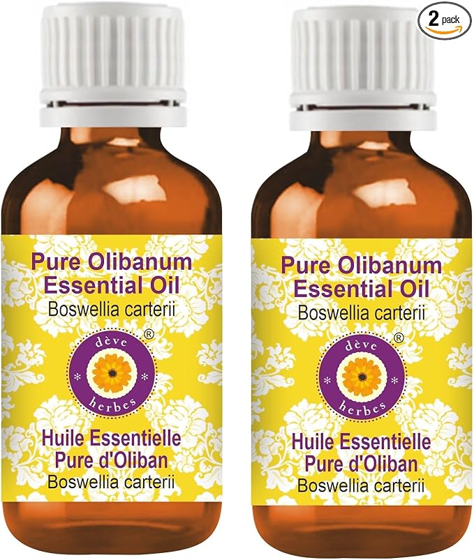 dève herbes Olibanum Essential Oil (Boswellia carterii) Pure | Non-Sticky | Non-Greasy | Lightweight | Men & Women | All Skin Types | Steam Distilled 15ml X 2 (1 oz)