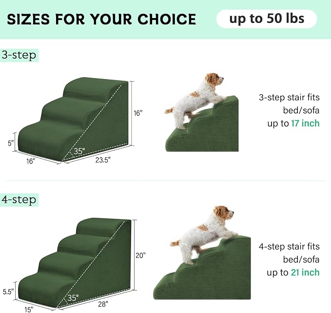 Mesa Lemon 3 Step Dog Stairs Pet Ramp for High Beds, Sofas and Cars | High Density Foam, Non-Slip Bottom, Removable Washable Cover, Portable Handle, Holds Up to 50 lbs, 16 Inch Height
