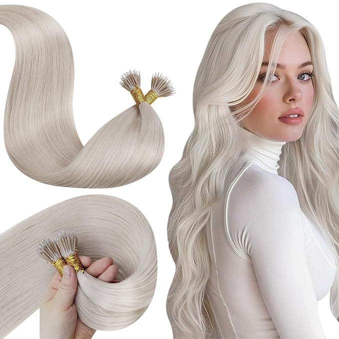 LaaVoo Nano Ring Hair Extensions Human Hair Platinum Blonde Nano Hair Extensions Human Hair for Long Hair 22IN 50s 50g