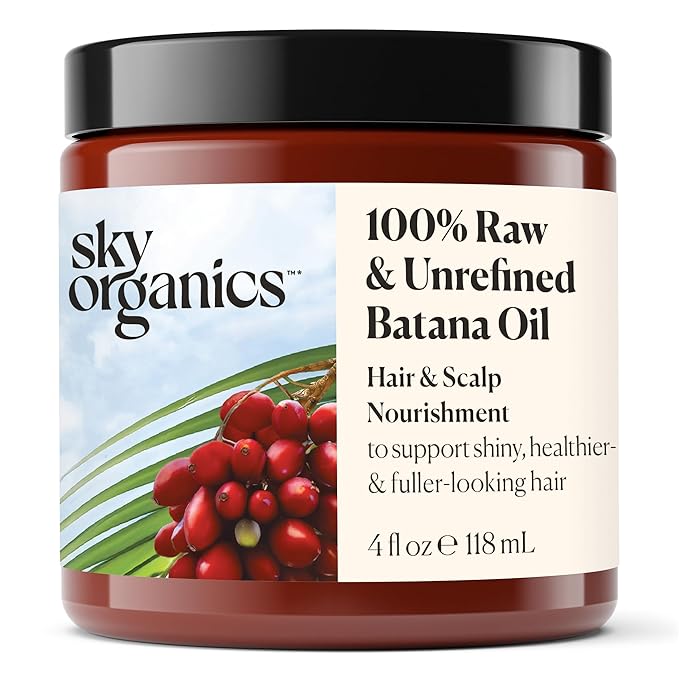 Sky Organics - Batana Oil, 4 fl oz - 100% Raw & Unrefined - Hair & Scalp Nourishment - Fatty Acids, Antioxidants, & Vitamins - Sourced from Honduras - Vegan & Cruelty Free - Hair Care & Self Care