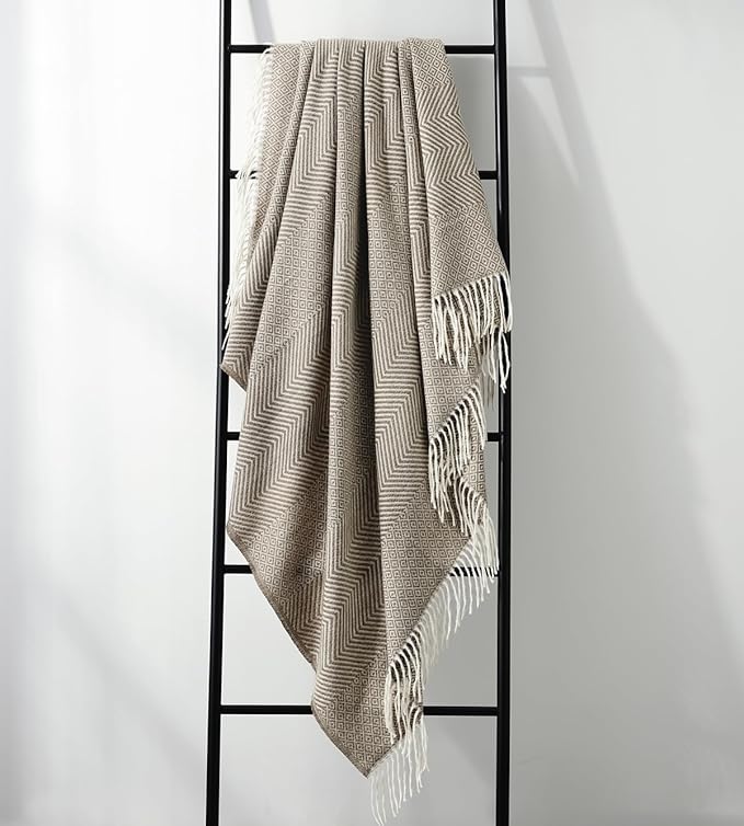 CREVENT 50"X60" Farmhouse Breathable Soft and Warm Classic Throw Blanket for Sofa Couch Bed, Faux Cashmere Home Decoration Throw with Tassles (Coffee)