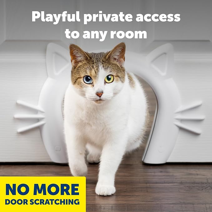 PetSafe Cat Corridor for Interior Doors, Cats Up to 20 lb | Keeps Dogs out of Litter Box, Food & Water, Paintable White Finish, Opening 7 1/2"W x 7 11/16"H