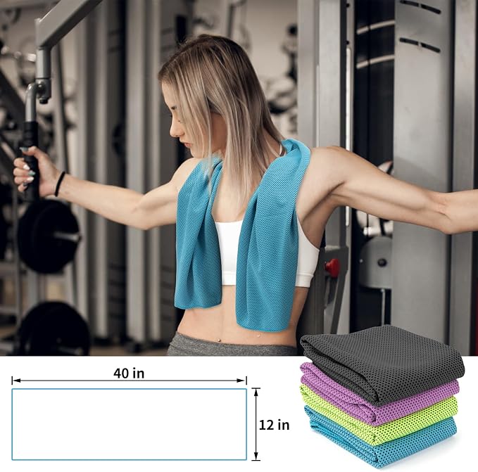 YESLIFE 4 Pack Cooling Towels (40"x12"), Gym Sweat Towels, Cooling Neck Wraps, Soft Breathable Microfiber Towels for Yoga, Running, Sport, Workout, Camping & More (Multicolor)