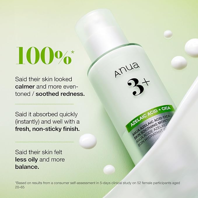 Anua Azelaic Acid CICA Skin Soothing Moisturizer, Lightweight & Redness Relief, for Acne Prone Skin, Fragrance Free, Korean Skincare, 3.38 fl oz