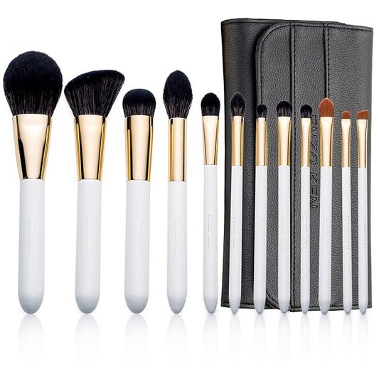 ENZO KEN Natural Black Goat Hair Makeup Brush Set with Case, Natural Hair Makeup Brushes Set Professional, Make up Brushes Set Professional, Natural Makeup Brushes, Natural Bristle Makeup Brushes.