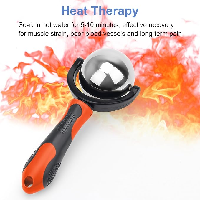 Catcan Cold Massage Roller Ball, Cold Therapy Relief, Portable Fitness Ice Roller Ball with Handle, Great Tool for Back/Neck Pain (Orange)