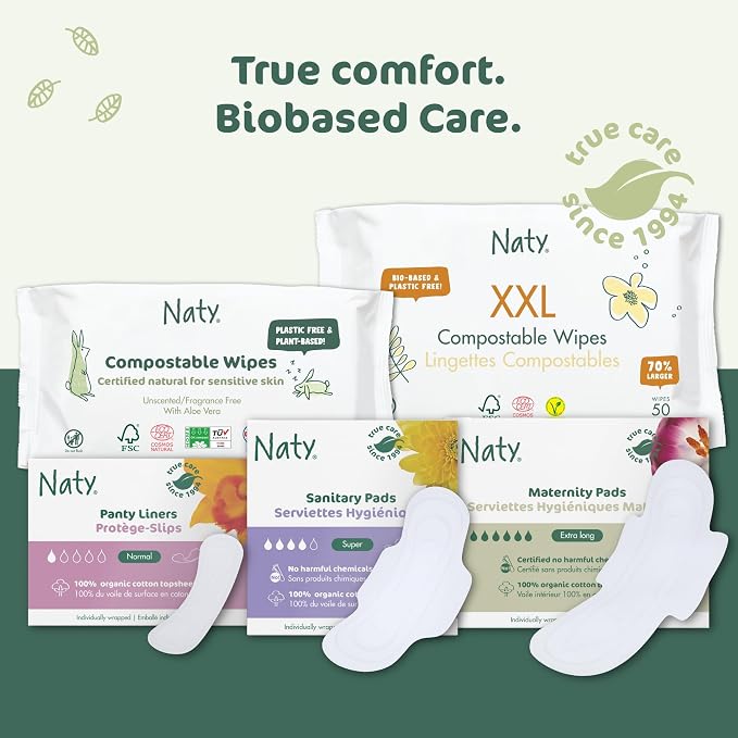 Naty Daily Panty Liners for Women, Normal, Wrapped, 32 Count | 100% Organic Cotton top Sheet, Certified Skin-Safe, Thin, Unscented, Absorbent Protection, Comfortable & Breathable