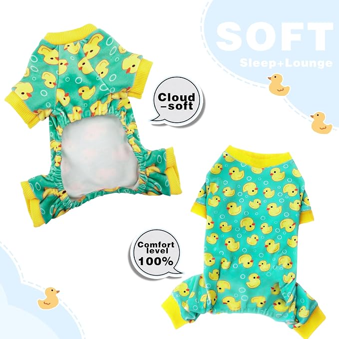 Dog Pajamas Onesie: Comfortable Four-Legged Apparel for Small, Medium, & Large Dogs, Polyester Material for Comfort, Wrinkle Resistance, Moisture Wicking, and Stretchiness Yellow Duck M