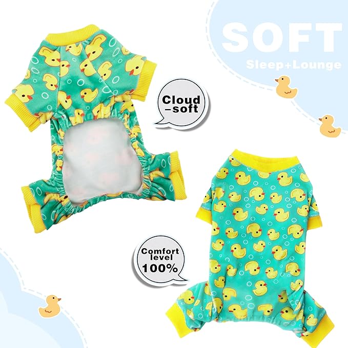 Dog Pajamas Onesie: Comfortable Four-Legged Apparel for Small, Medium, & Large Dogs, Polyester Material for Comfort, Wrinkle Resistance, Moisture Wicking, and Stretchiness Yellow Duck XL