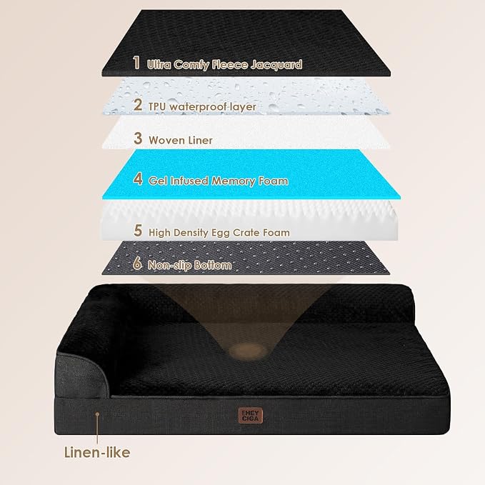EHEYCIGA Large Dog Bed Memory Foam for Crate, Orthopedic Dog Bed Large Size Dogs with Washable Removable Cover, Waterproof Pet Sofa Couch with Nonskid Bottom, 35x22x6, Black | Small Dog Sofa with Washable Removable Cover, Waterproof Pet Couch for Crate...