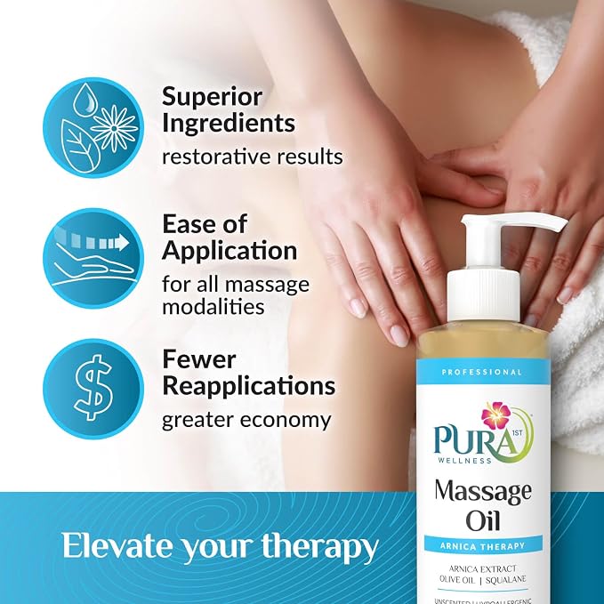 Arnica Therapy 8 Fl oz Massage Oil, Arnica Extract, Professional, Massage Therapy, Deep Tissue, Unscented, Hypoallergenic, Natural Ingredients, Skin Hydrating, Moisturizing, Muscle Relief