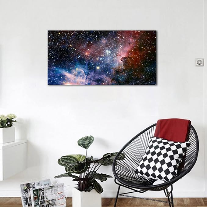 arteWOODS Canvas Wall Art Galaxy Nebula Starry Cosmic Painting Pictures Panoramic Canvas Arotwork Universe Stars Outer Space Wall Art for Home Office Decoration Framed Ready to Hang 24" x 48"