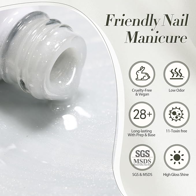 BORN PRETTY Cat Magnetic Eye Gel Nail Polish, Milky White Cat Glitter Cat Magnetic Gel Nail Polish, Holographic Magnetic Nail Polish for Nail Art Manicure Salon DIY at Home 15ML
