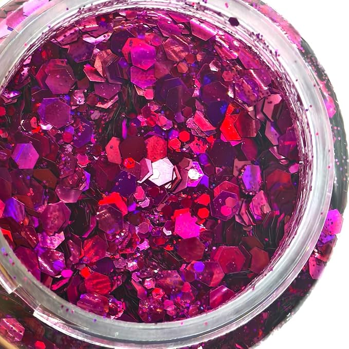 Fuchsia - Craft Glitter - 2oz Glitter Shaker Bright Colorful Holographic Mix Chunky Body Glitter Bulk Wholesale 24 Colors in Shaker Cosmetic Glitter - EBLB900