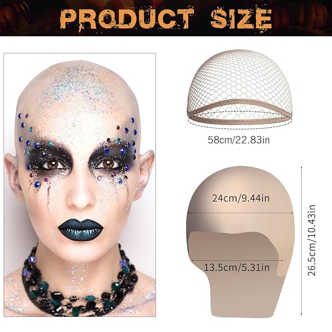Bald Cap Kit Costume Makeup Kit for Men Adults,Complete Bald Cap SFX Makeup Kit with Tools & Instructions,Professional BaldCap for Halloween Costumes, Cosplay, and Theater