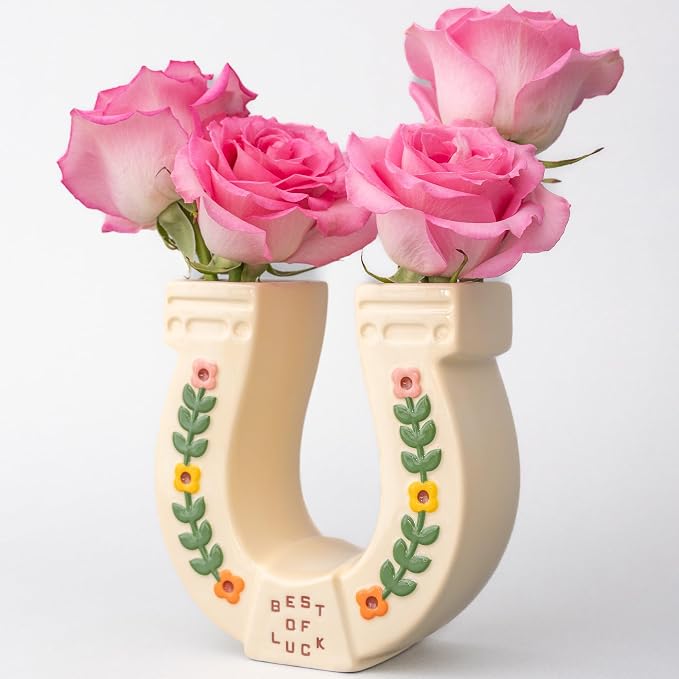 ban.do Novelty Ceramic Planter, Horseshoe | Decorative Flower Cowgirl Vase, Decorative Holder for Indoor Flowers, Cute Cowboy Western Decor, Unique Planter with Quote