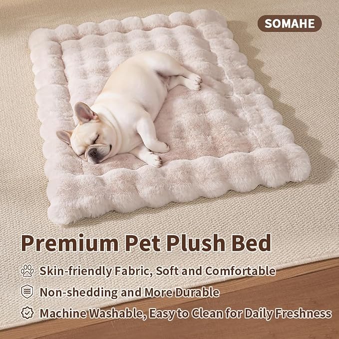 SOMAHE Plush Pet Bed Mat, Machine Washable, Medium 27x20 Milky White | Machine Washable + Non-Slip Paw Bottom: plush pet mat stays fluffy and steadier for large cats and small dogs.