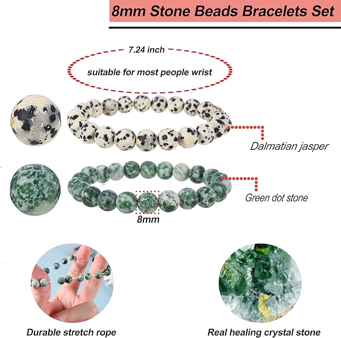 Bivei Natural Gemstone Semi Precious Healing Crystals Handmade Stretchy Round Beads Bracelet,Stocking Stuffers for Women Enhance Positive Energy