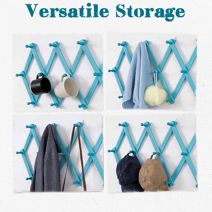 SCUNDA Beachy Coastal Wall Rack with 16 Hanging Hooks, Beach Decorations for Home, Nautical Style Wall Mounted Wood Coat Rack(Rustic Blue)