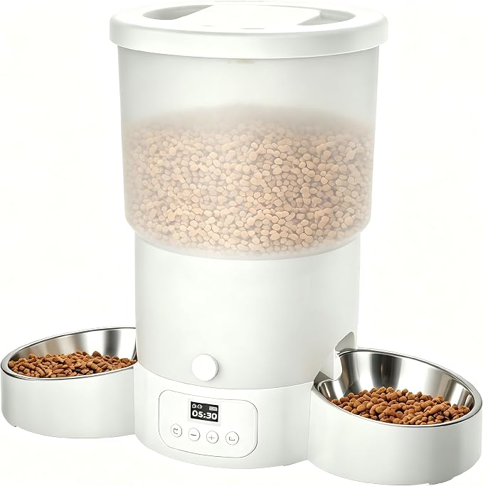 Gimars 5L Automatic Cat Feeder for 2 Cats, Programmable 1-6 Meals Cat Food Dispenser with Stainless Steel Bowl, Easy Setup, Dual Power Supply,10s Meal Call Timed Pet Feeder for Cats and Small Dogs