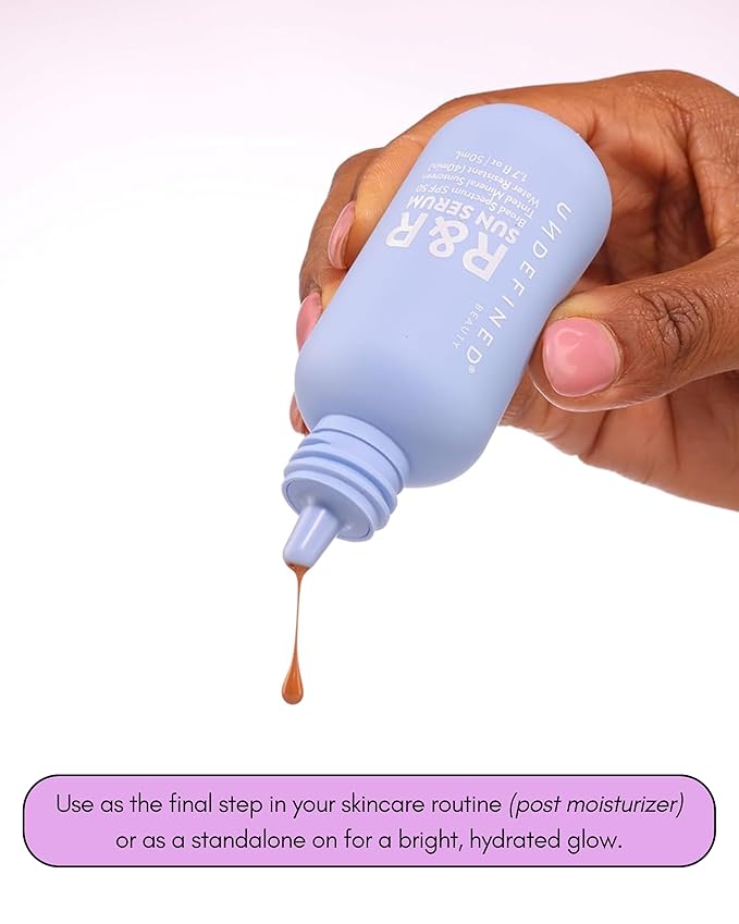 Undefined Beauty R&R Sun Serum SPF 50 PA++++ Tinted Mineral Sunscreen with Niacinamide, Water Resistant Broad Spectrum Protection & Blue Light Defense (Deep Tint)