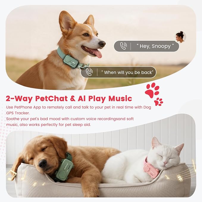 AI-Powered Smartphone for Pets, Support Emotion Detection, 2-Way PetChat | Family&Social Network, Live Geofencing Virtual Fence, Activity Monitor, Play Music, Global Tracking Pet GPS Tracker