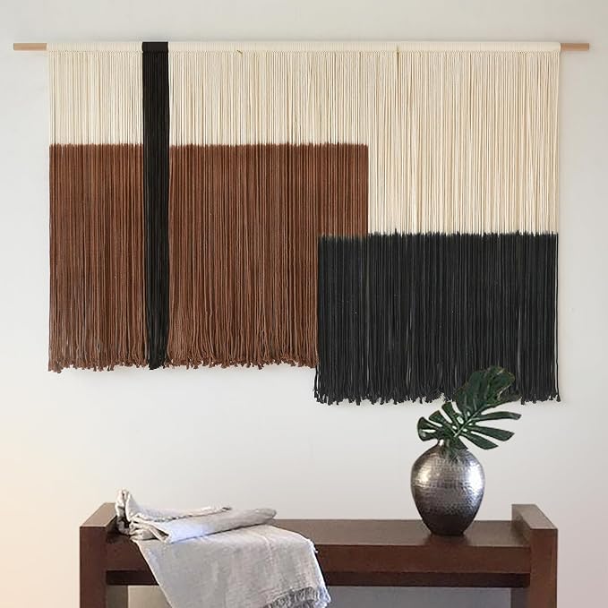 Macrame Wall Hanging Large Dip Dyed Brown Boho Fiber Art Decor 57"W*35"L | Boho Wall Hanging, Large Wall Decor, Woven Fiber Art, Brown Dip Dyed Design, Handmade Textile Artwork,for Bedroom Living Room